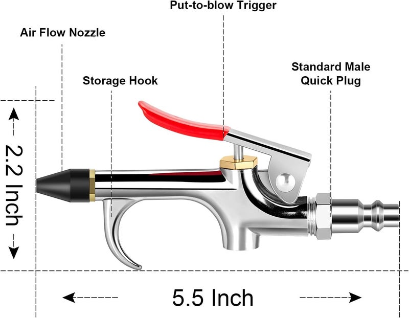 SARDVISA 13 Pcs 2-Way Connection Air Nozzle Blow Gun Set, Air Nozzle Kit with 1/4 in Standard Quick Fitting and 8 Air Nozzles, Air Compressor Accessories for Air Inflation and Dedusting - Image 2